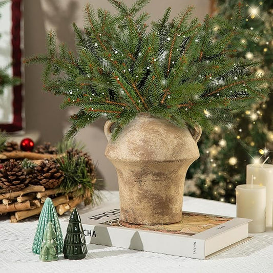 Christmas Decorative Vase, Ceramic Rustic Flower Vases, 7 Inch Terracotta Vintage Vases with Hadle for Home Decor, Farmhouse Living Room Shelf Decor Farmhouse Table, Lyeec