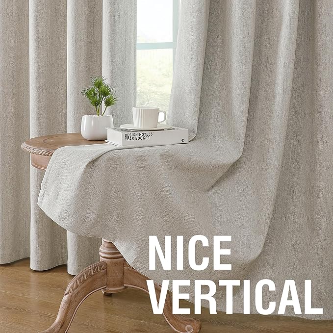 H.VERSAILTEX 100% Blackout Curtains Linen Textured Chenille Curtains Thermal Insulated Curtain 84 Inches Long Energy Saving with White Liner, 2 Panels, Heathered Stone(Not Solid)