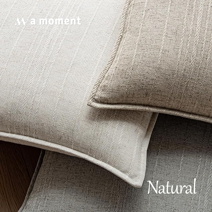 a moment Linen Pillow Covers Set of 2,Boho Farmhouse Throw Pillowcases Neutral Textured Decorative Covers for Couch Sofa, Soft Linen Blend Accent Case Cushion Living Room Home Decor 26"x26"Ivory