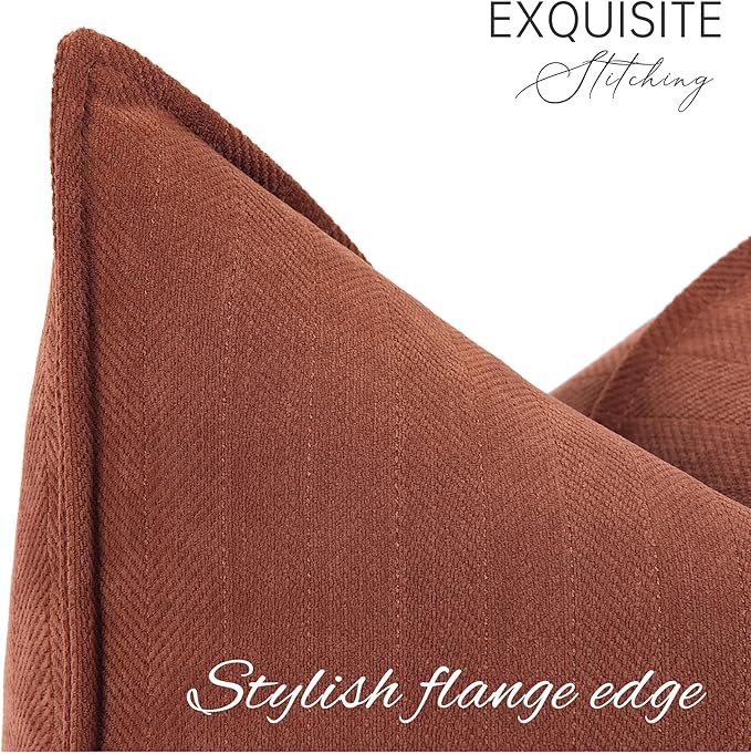 ZWJD Rust Throw Pillow Covers 20x20 Set of 2 Chenille Fall Pillow Covers with Elegant Design Soft and Luxurious Decorative Throw Pillows for Couch, Bed, and Home Decor