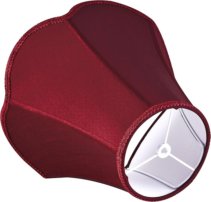 GO&SO Set of 2 Burgundy Bell Lamp Shades Scalloped Lamp Shade Petal Edge Braid 6"Top x 13"Bottom x 10.6"High (Spider) Silk Fabric Lampshades for Floor Lamp,Handmade DIY Table Lamp Shade Replacement