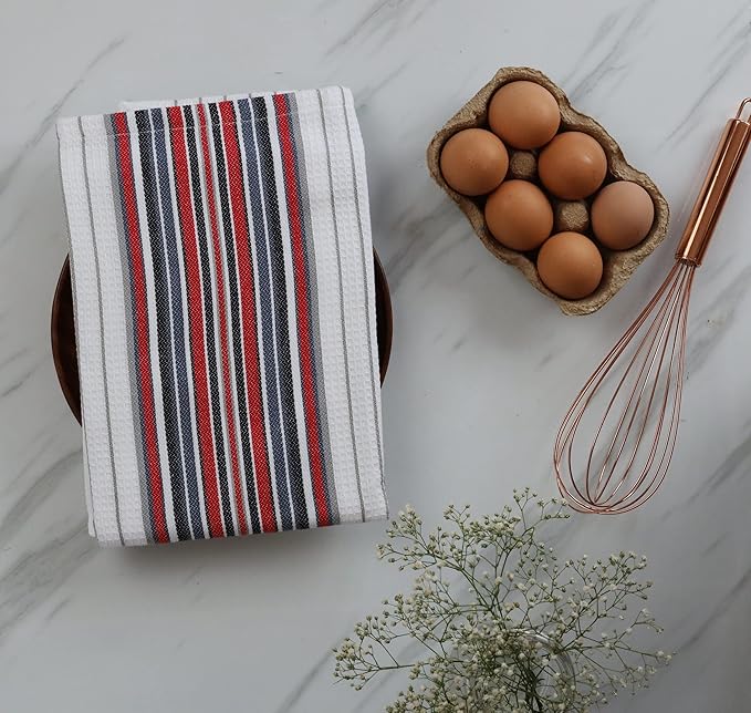 Urban Villa Kitchen Towels, Premium Quality, Cotton Dish Towels,Mitered Corners,Ultra Soft (Size: 20X30 in), White Waffle Stripes, Highly Absorbent Bar Towels & Tea Towels - (Set of 6)