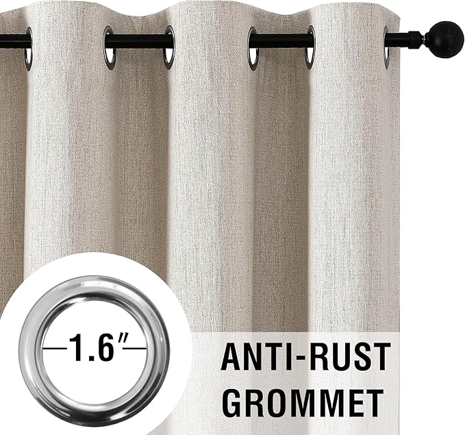 H.VERSAILTEX Chenille Curtains 96 inch Length 2 Panels 100% Blackout Drapes for Bedroom Living Room with White Flocking Coating Back Thermal Insulated Anti-Rust Grommet, Heathered Natural(Not Solid)