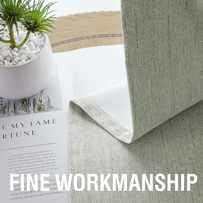 H.VERSAILTEX Chenille Linen Curtains 108 inches Long 100% Black Out Curtains, Textured Linen Look Draperies Grommet with White Flocking Coating Back, 2 Panels, Heathered Sage(Not Solid)