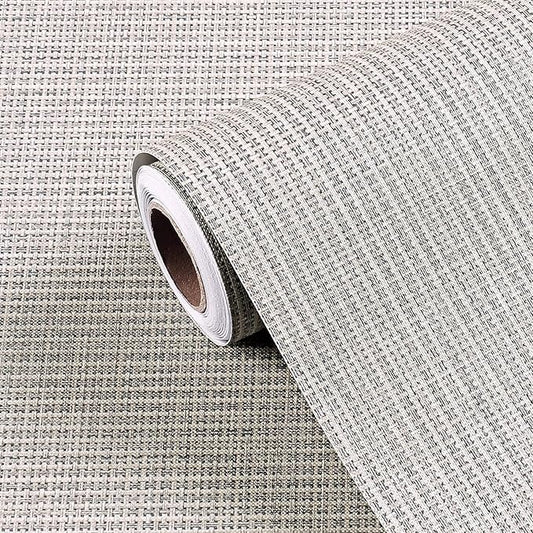 FunStick Thick Grasscloth Wallpaper Peel and Stick Textured Wallpaper Grey Self Adhesive Vinyl Wall Paper Removable Geometric Contact Paper for Bedroom Laundry Room Walls Cabinets Furniture 12"x200"