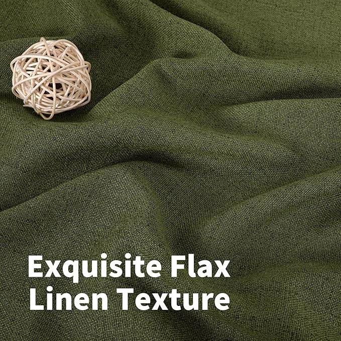 YoungsTex Olive Green Linen Semi Sheer Curtains 72 Inch Length for Living Room, Light Filtering Drape Rod Pocket Back Tab Window Treatment for Bedroom Dining, 2 Panels, 52 X 72 Inch
