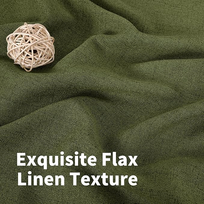 YoungsTex Olive Green Linen Curtains 78 Inch Length for Living Room, Light Filtering Semi Sheer Window Drapes with Rod Pocket Back Tab for Office Dining Bedroom, 2 Panels, 52 X 78 Inch