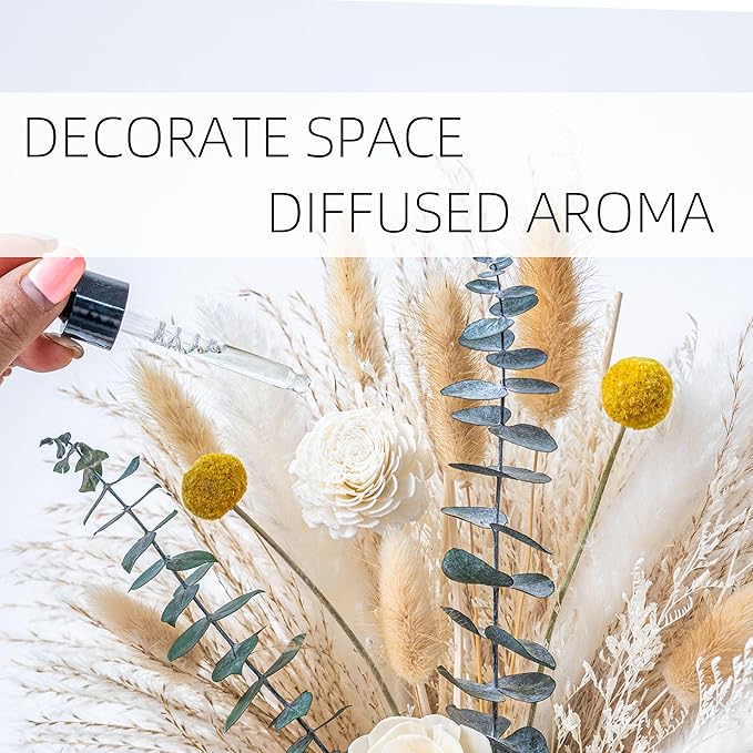 Dried Flowers Reed diffusers kit, Ceramic Vase Included, Reed diffusers for Home,Dried Eucalyptus Arrangements,Dried Grass for Table Room Decor Wedding Party Birthday Decor (WhiteGreen)