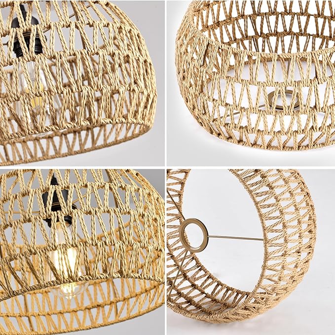 13" Rattan Lamp Shade, Bohemian Handmade Woven Lampshade for Kitchen Island Dining Room Living Room Farmhouse Rattan Hanging Lamp Shade 1 -Pack