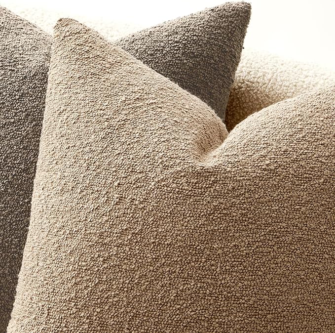ANRODUO Pack of 2 Textured Boucle Throw Pillow Covers Soft Camel Euro Decorative Accent Solid Pillow Cases Cozy Modern Couch Cushion Case for Chair Sofa Bedroom Living Room Home Decor, 22 x 22 Inch