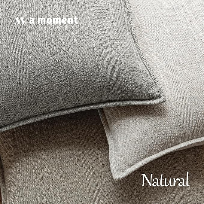 a moment Linen Pillow Covers Set of 2,Boho Farmhouse Throw Pillowcases Neutral Textured Decorative Covers for Couch Sofa, Soft Linen Blend Accent Case Cushion Living Room Home Decor 22"x22"Light Grey
