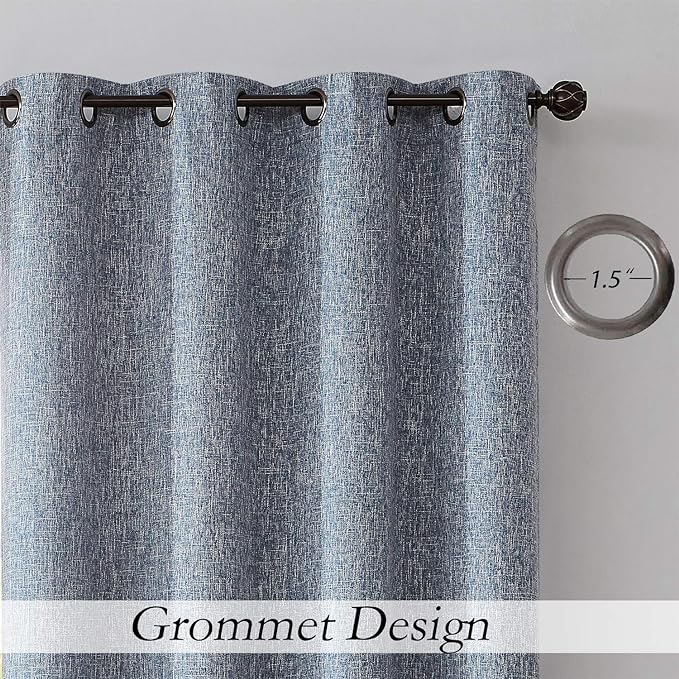 Indigo Solid Full Blackout Curtain Heavy Linen Texture Window Treatment for Bedroom Noise Reducing Triple Weave Drapes 8 Grommets Top for Living Room with Liner, Navy Blue, 50" x 63", 2 Panels