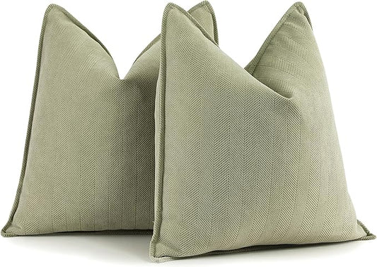 ZWJD Sage Green Pillow Covers 22x22 Set of 2 Chenille Throw Pillow Covers with Elegant Design Soft and Luxurious Decorative Throw Pillows for Couch, Bed, and Home Decor