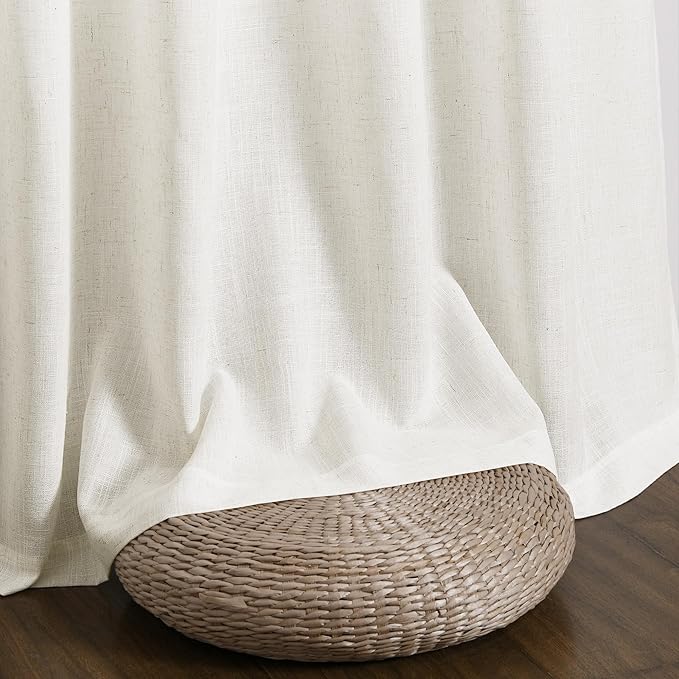 Guken Linen Curtains 84 Inches Long 2 Panel Set Rod Pocket Semi Sheer Dining Room Cozy Bedroom Decor Cotton Look Country Rustic Farmhouse Boho Curtains Beige White, 52x84