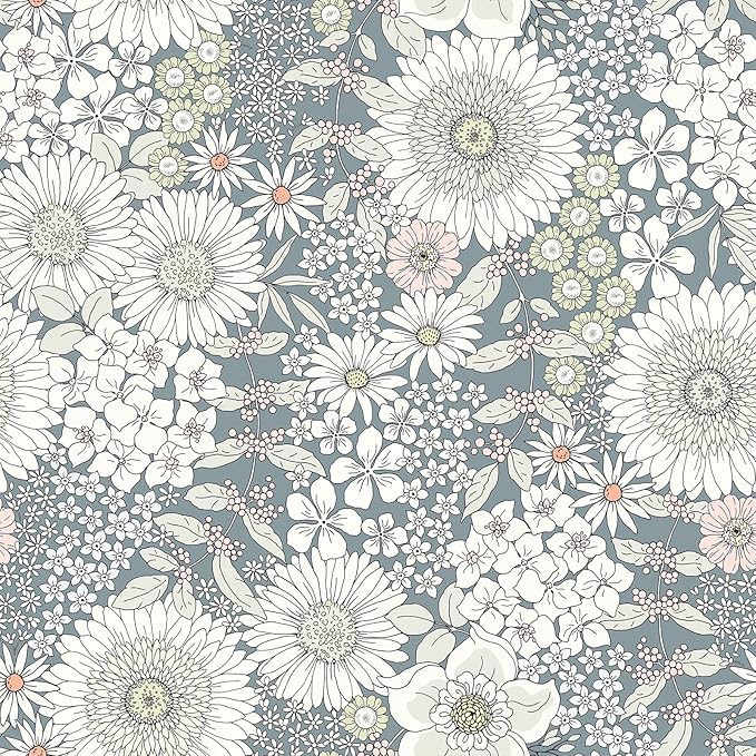 Livelynine 17.5x276 Blue Peel and Stick Wallpaper Boho Floral Minimalist Flower Wallpaper for Bathroom Nursery Renter Friendly Elegant Light Blue Dainty Floral Contact Paper for Kitchen Cabinets