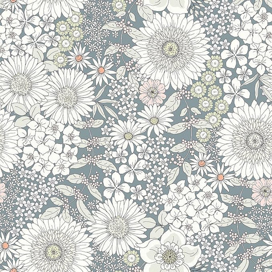 Livelynine 17.5x276 Blue Peel and Stick Wallpaper Boho Floral Minimalist Flower Wallpaper for Bathroom Nursery Renter Friendly Elegant Light Blue Dainty Floral Contact Paper for Kitchen Cabinets