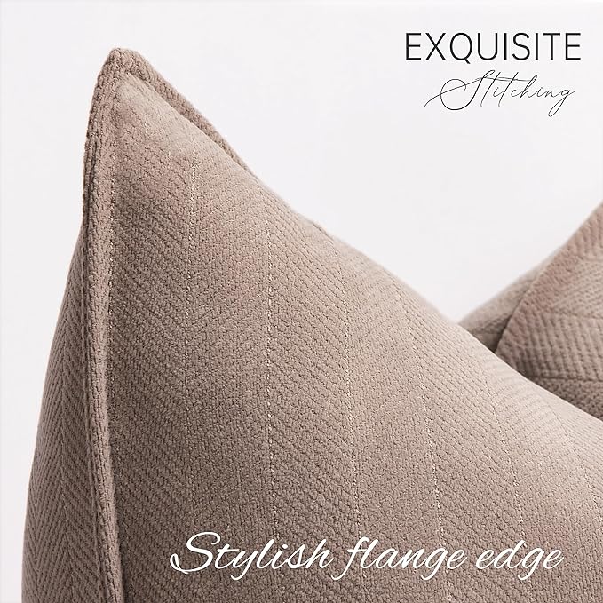 ZWJD Khaki Pillow Covers 18x18 Set of 2 Chenille Throw Pillow Covers with Elegant Design Soft and Luxurious Decorative Throw Pillows for Couch, Bed, and Home Decor