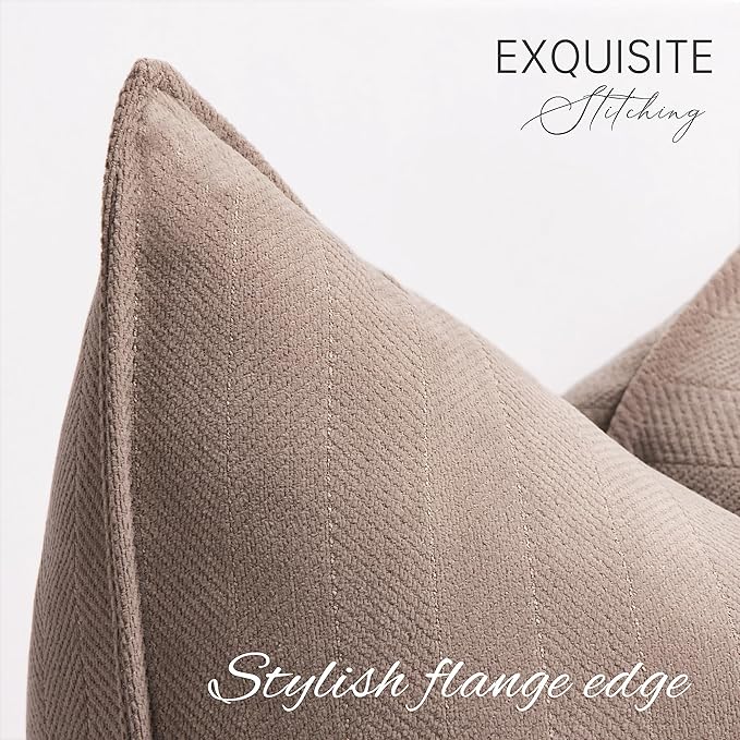 ZWJD Khaki Pillow Covers 20x20 Set of 2 Chenille Throw Pillow Covers with Elegant Design Soft and Luxurious Decorative Throw Pillows for Couch, Bed, and Home Decor