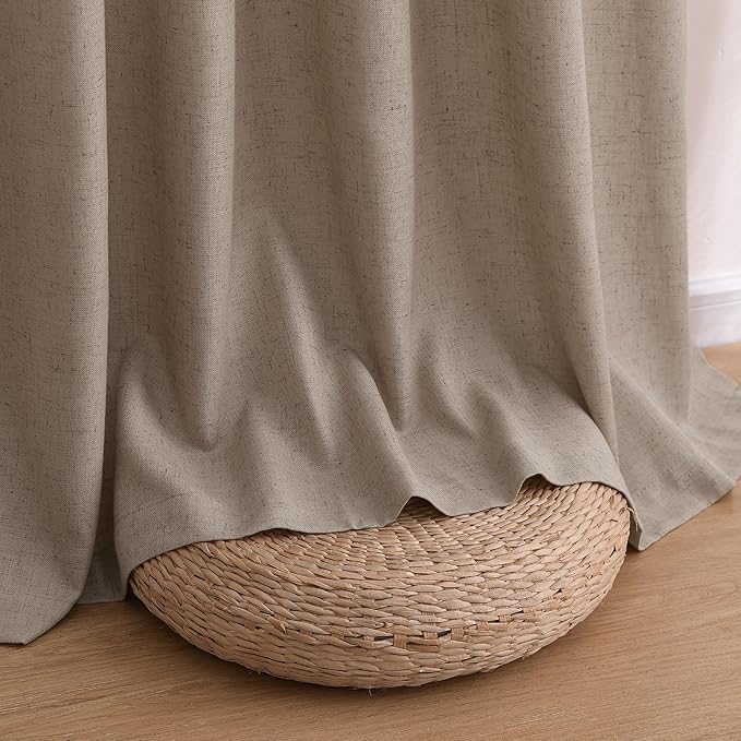 Guken Khaki Linen Curtains 84 Inches Long 2 Panel Set Rod Pocket Semi Sheer Dining Room Cozy Bedroom Decor Cotton Look Country Rustic Farmhouse Boho Curtains 52x84