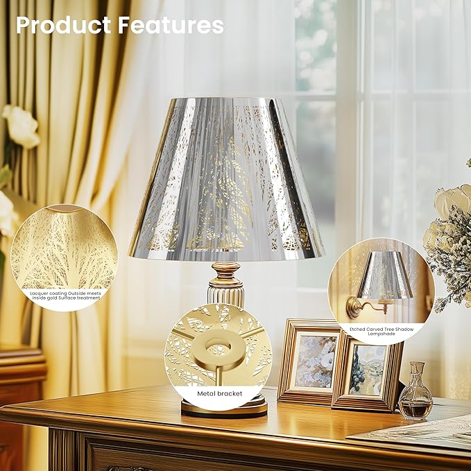 Small modern Chrome Gold lamp shades,metal boho scalloped lamp shade,Lamp shade replacement 5" top, 9" bottom, 7" high (Spider Fitter) lamp shades for table lamps and floor lamp,Unique Forest Etched