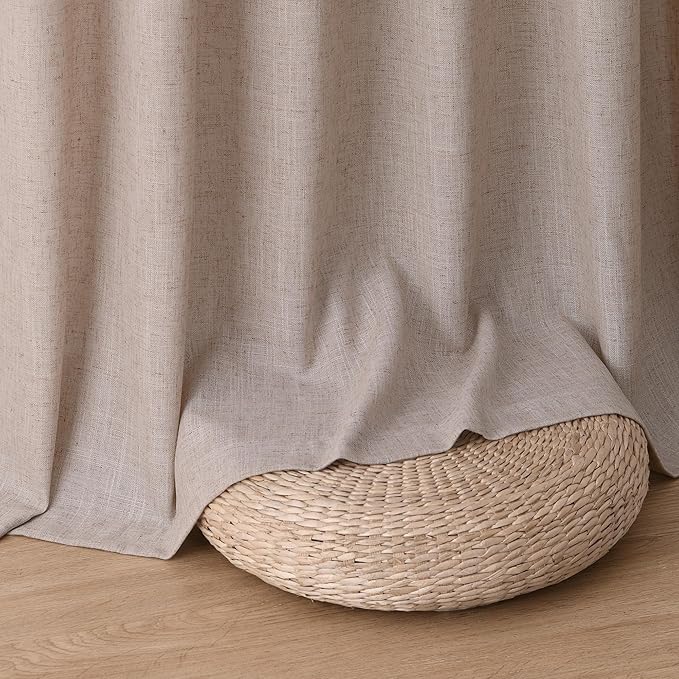Guken Oatmeal Linen Curtains 84 Inch Length for Living Room Bedroom 2 Panels Set Rod Pocket Light Filtering Semi Sheer Window Curtains 52 Inch Width Boho Farmhouse Linen Drapes, W52xL84
