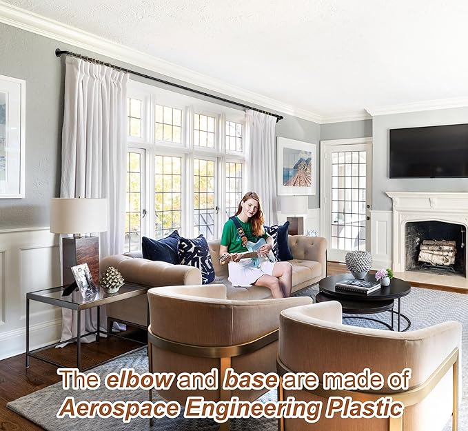 OEMQOBE Curtain Rods for Windows 16 to 74 Inches, Heavy Duty Industrial Curtain Rods 2 pack, Adjustable Wrap Around Blackout Curtains Rod, Black 1 Inch Indoor/Outdoor Curtains Rod