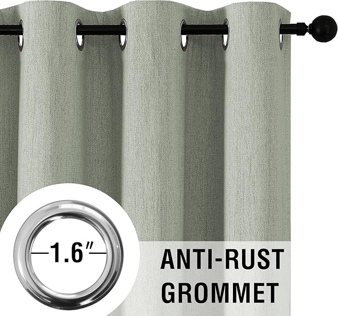 H.VERSAILTEX 100% Blackout Curtains Linen Textured Chenille Curtains Thermal Insulated Curtain 84 Inches Long with White Flocking Coating Back, 2 Panels, Heathered Sage(Not Solid)