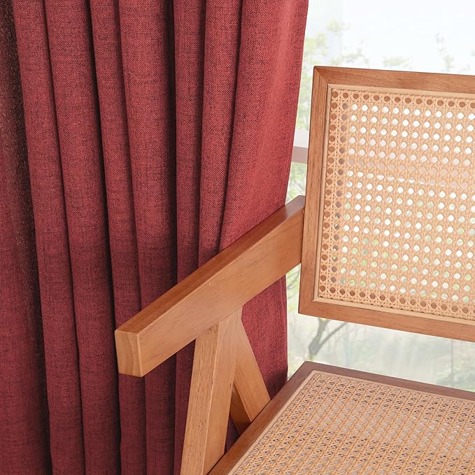 YoungsTex Red Linen Curtains 80 Inch Length for Living Room, Light Filtering Semi Sheer Drapes with Back Tab Rod Pocket for Christmas Bedroom Dining Room, 2 Panels, 52 X 80 Inch