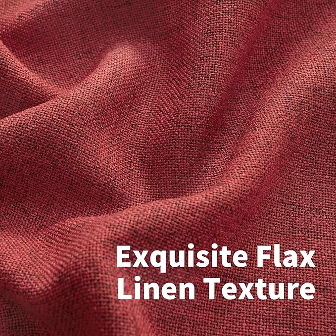 YoungsTex Red Linen Kitchen Curtains for Window Over Sink, Short Semi Sheer Drapes with Rod Pocket Back Tab Light Filtering Christmas Decor for Bathroom Cafe, 2 Panels, 42 X 36 Inch