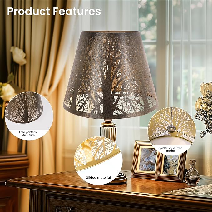 Lampshades for table lamp,metal lamp shade,small lamp shades,lamp shades for floor lamps,lamp cover,vintage lamp shade,6" Top x 10" Bottom x 7.5" High (Spider) & Bedside Lamp-Antique Bronze Gold