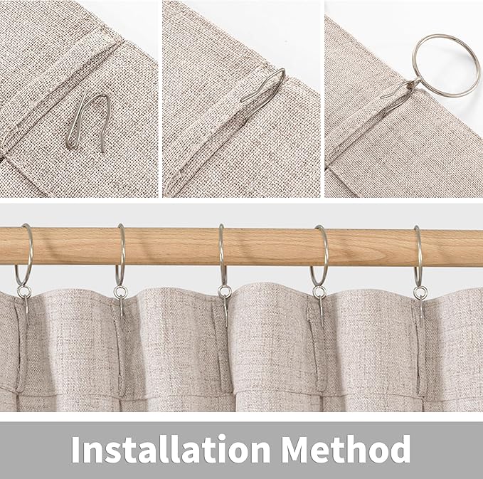 YoungsTex Short Natural Linen Curtains 45 Inch Length 2 Panels Pinch Pleated Light Filtering Textured Window Drapes for Bedroom Kitchen Cafe Privacy Back Tab, 40 X 45 Inch