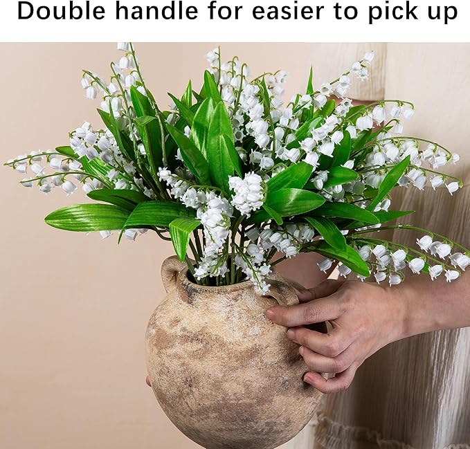 6 Inch Ceramic Small Flower Vase - Christmas Short Terracotta Vases - Vintage Porcelain Ball Vase for Home Decor - Decorative Farmhouse Vase with hadle for Home Decor Living Room Shelf Table, Lyeec