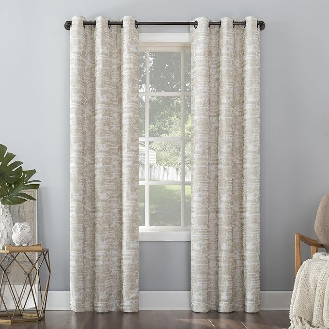 Sun Zero Parrish Distressed Grid Thermal Extreme Total Blackout Grommet Curtain Panel, 40" x 96", Stone