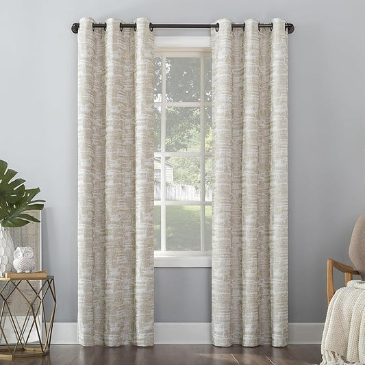 Sun Zero Parrish Distressed Grid Thermal Extreme Total Blackout Grommet Curtain Panel, 40" x 96", Stone