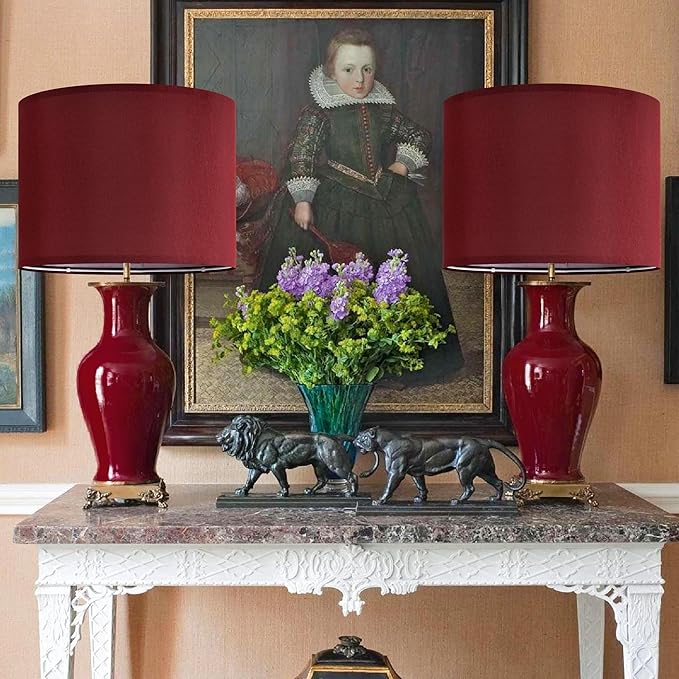 GOSO Large Burgundy Lamp Shade Set 1, 16"×12" Spider Fitter,Replacement Lampshade for Floor Lamps,Victoria Natural Shade for Side Table Lamps Bedroom-Simple Assembly (Harp and Finials Not Included)