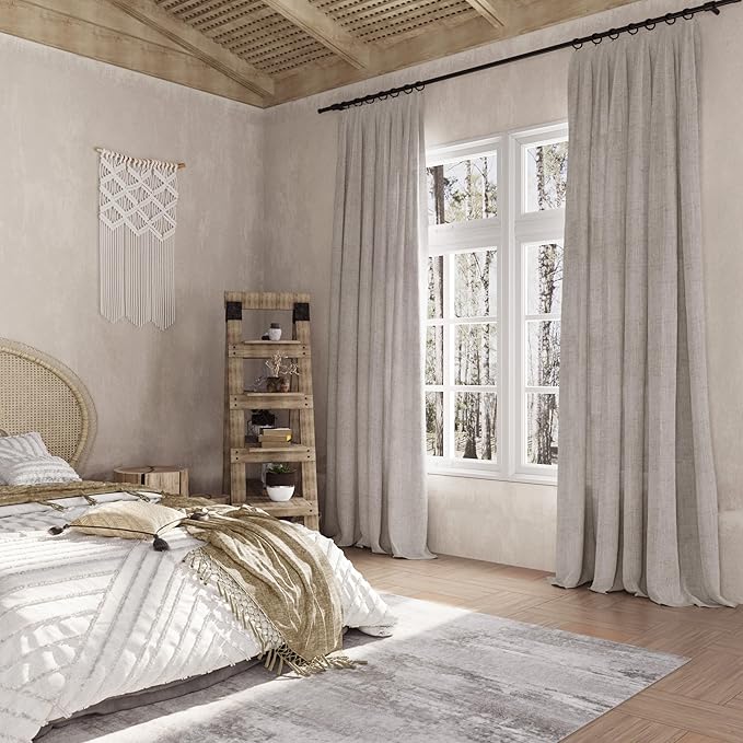 Brown Grey Linen Curtains 108 Inches Long 2 Panel Set Rod Pocket Semi Sheer Dining Room Cozy Bedroom Decor Cotton Look Country Rustic Farmhouse Boho Curtains 52x108