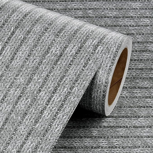 Livelynine 15.8x197 Gray Striped Peel and Stick Wallpaper Dark Grey Fabric Stick on Textured Wall Paper for Bedroom Accent Wall Self Adhesive Decorative Contact Paper for Cabinets Shelves Vinyl Wrap