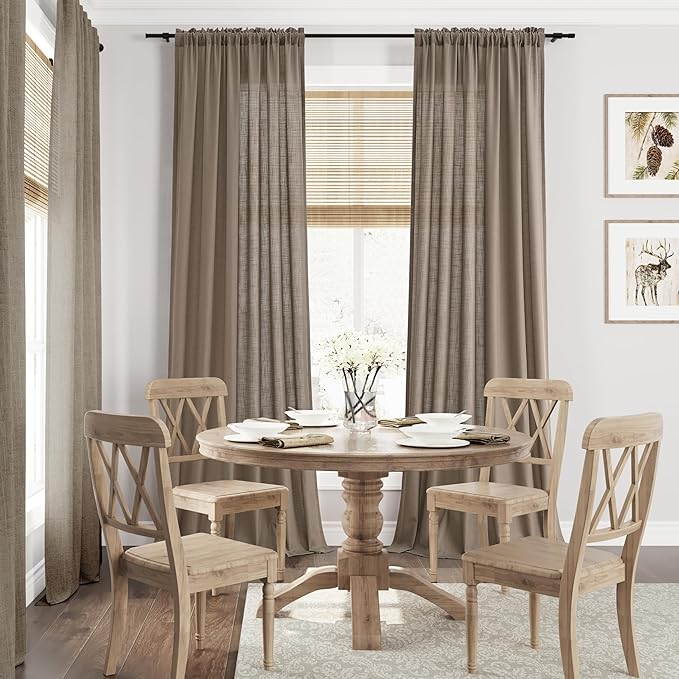 Guken Taupe Grey Linen Curtains 108 Inch Length for Living Room Bedroom 2 Panels Set Rod Pocket Light Filtering Semi Sheer Window Curtains 52 Inch Width Boho Farmhouse Linen Drapes, W52xL108