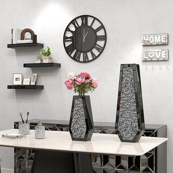 SHYFOY 24" Large Black Mirror Wall Clock - Modern Roman Numeral Decorative Wall Clock for Living Room, Bedroom, Office - Silent Non-Ticking, Easy to Hang