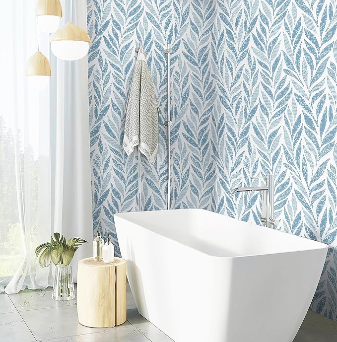 Safiyya Peel and Stick Wallpaper Boho Contact Paper Peel and Stick Modern Bathroom Wall Paper for Bedroom Blue and White Wallpaper Self Adhesive Removable Vinyl Roll 118"x17.3"