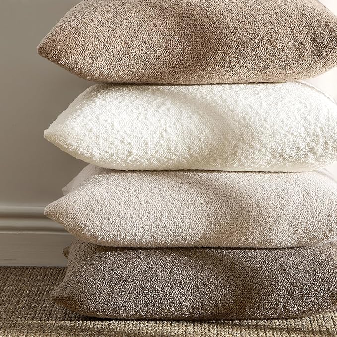 ANRODUO Pack of 2 Textured Boucle Throw Pillow Covers Soft Camel Euro Decorative Accent Solid Pillow Cases Cozy Modern Couch Cushion Case for Chair Sofa Bedroom Living Room Home Decor, 22 x 22 Inch