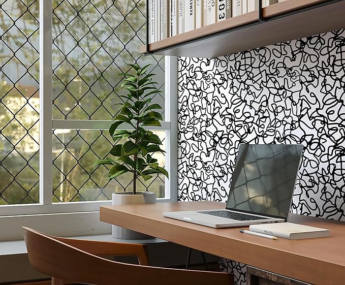 Ismoon 17.3"X393" Unique Black and White Peel and Stick Wallpaper Scribbles Wallpaper Modern Black Contact Paper Thickened Removable Self-Adhesive Contact Paper for Home Decoration Vinyl Film Roll