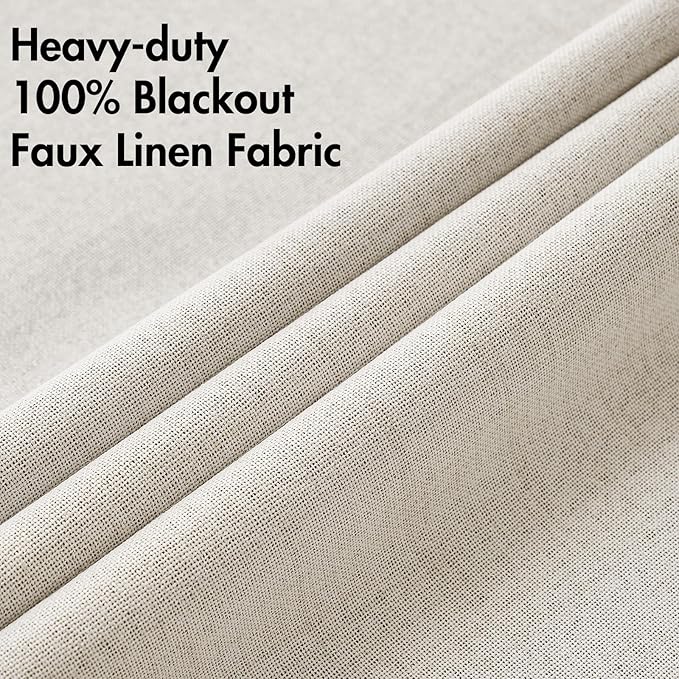 MIULEE 100% Blackout Linen Curtains for Bedroom Thermal Insulated Birch Grommet Room Darkening Curtains & Drapes for Living Room Nursery 52 x 84 Inch (2 Panels)