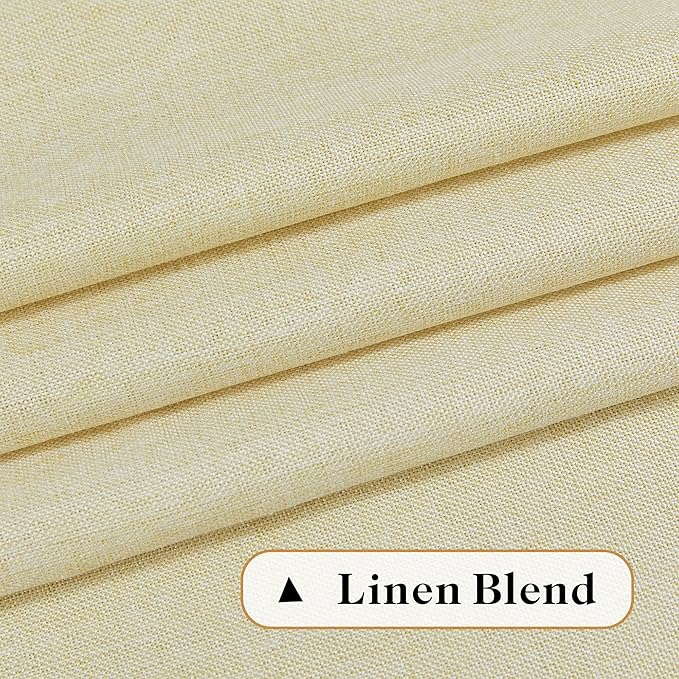 Back Tab Linen Curtains 72 Inch Length 2 Panels Set, Light Filtering Semi Sheer Farmhouse Boho Curtains & Drapes for Bedroom Living Room, Light Yellow W50 x L72