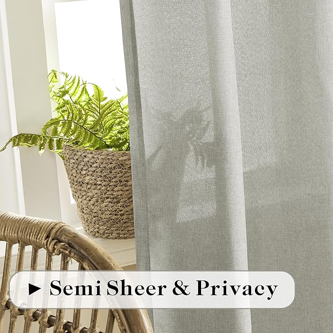 DONREN Light Grey Curtains 84 Inch Length for Living Room 2 Panel Back Tab Rod Pocket Drape Light Filtering Semi Sheer Linen Textured Curtain for Bedroom Modern Farmhouse Decor 50x84 Long