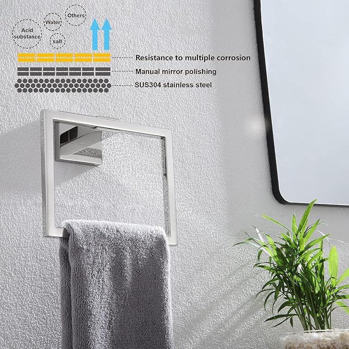 KOKOSIRI Bathroom Towel Holder Bath Towel Ring Towel Hanger Towel Rack Wall Mounted Stainless Steel Mordern Style, Polished Chrome, B3004CH