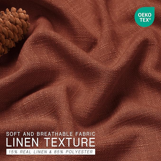 HESTIA Linen Curtains 72 inches Long 2 Panel Set Back Tab Pocket Rustic Farmhouse Boho Drapes for Living Room Semi Sheer Red Orange Window Curtain for Dining Room (72" L x 52" W)