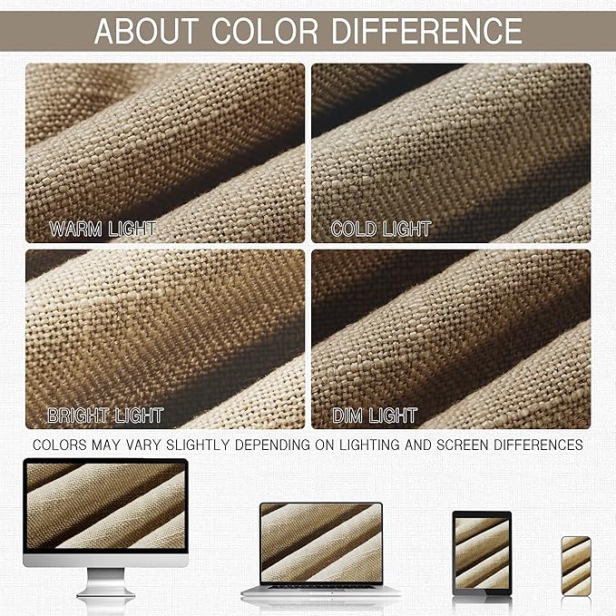 HESTIA Linen Curtains 63 inches Long for Living Room 2 Panels Set Khaki Drapes 70% Blackout Privacy Khaki Light Filtering Country Rustic Farmhouse Curtain for Home Office (63" L x 52" W)