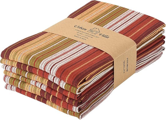 Urban Villa Fall Stripes Kitchen Towels Set of 6 20x30 Inches Over Sized Premium Quality100% Cotton Thanks Giving Day Dish Towels Mitered Corners with Hanging Loop Harvest Stripes Dish Cloths
