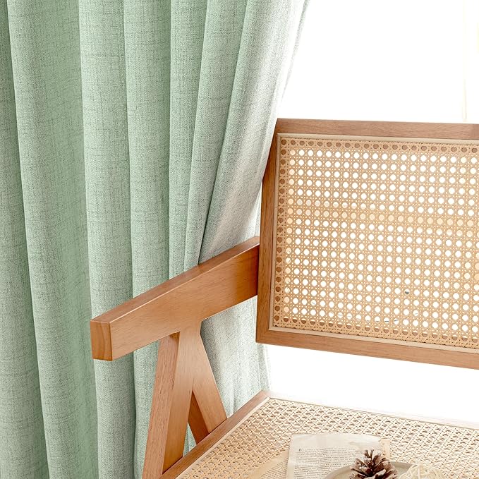 YoungsTex Sage Green Linen Cafe Curtains 36 Inch Length, Short Drapes Light Filtering with Rod Pocket Back Tab for Cafe Kitchen Windows Over Sink, 2 Panels, 42 X 36 Inch